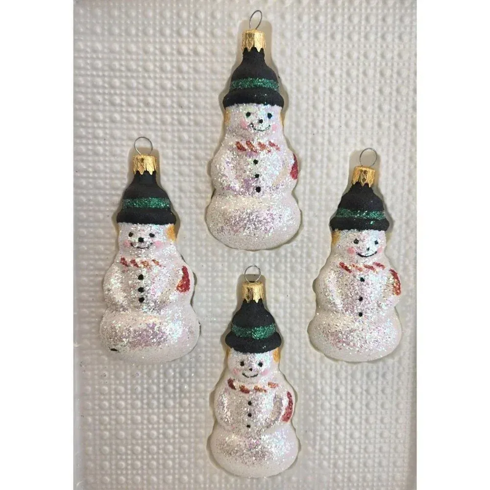 Vintage 1990 Christmas Ornament Lot Of Vintage 1990s White Glitter Snowman  Christmas Tree Ornaments