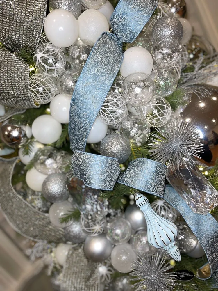 Vintage Blue and Silver Striped Finial Glass Ornament | Fancy Face Designs