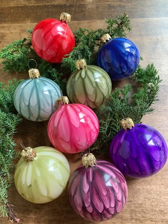 Vintage Hand-Blown Glass Christmas Ornaments – Set of 8 – Marbled Jewel  Tones