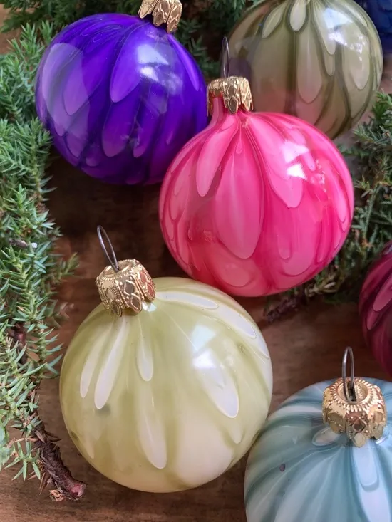 Vintage Hand-Blown Glass Christmas Ornaments – Set of 8 – Marbled Jewel  Tones