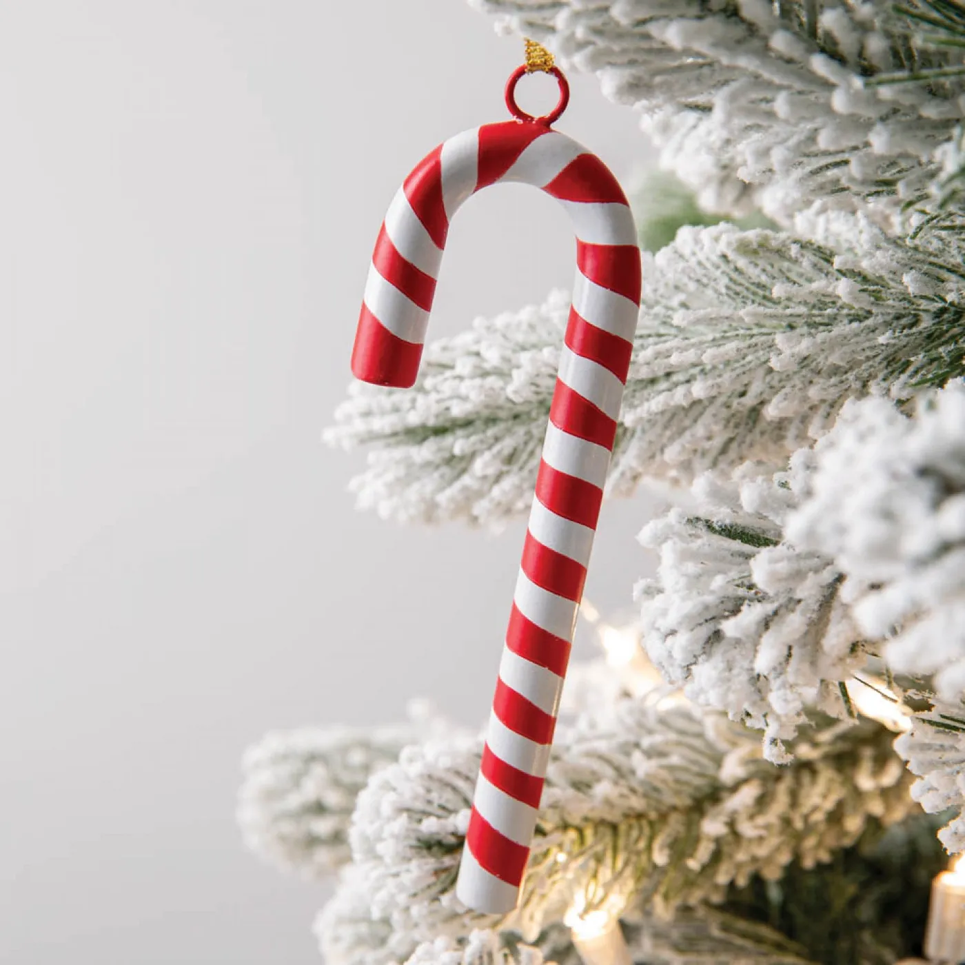Vintage-Inspired Red Candy Cane Metal Christmas Tree Ornaments - Box of 4