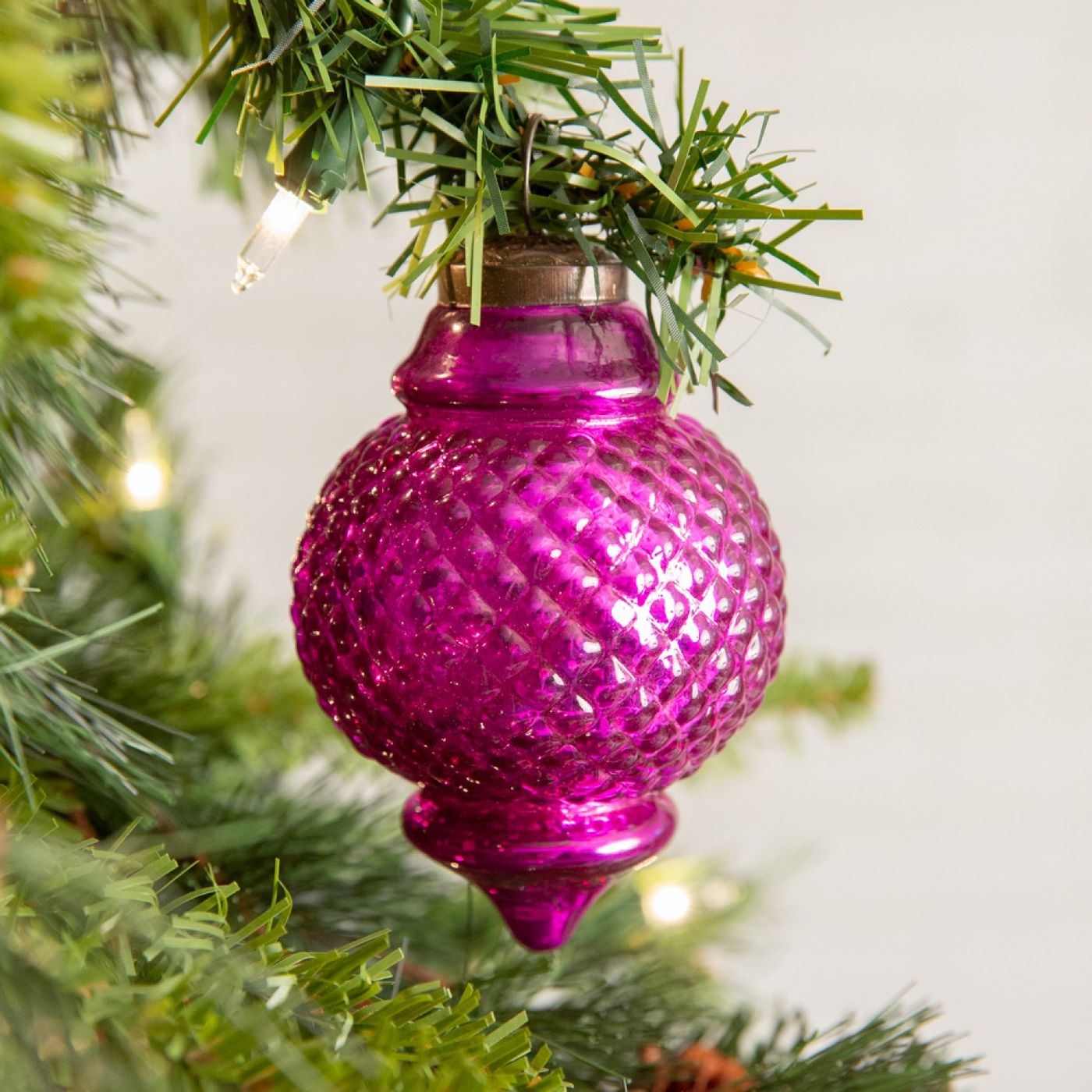 Vintage Lamp-Shaped Magenta Pink Glass Ornaments - Set of Four