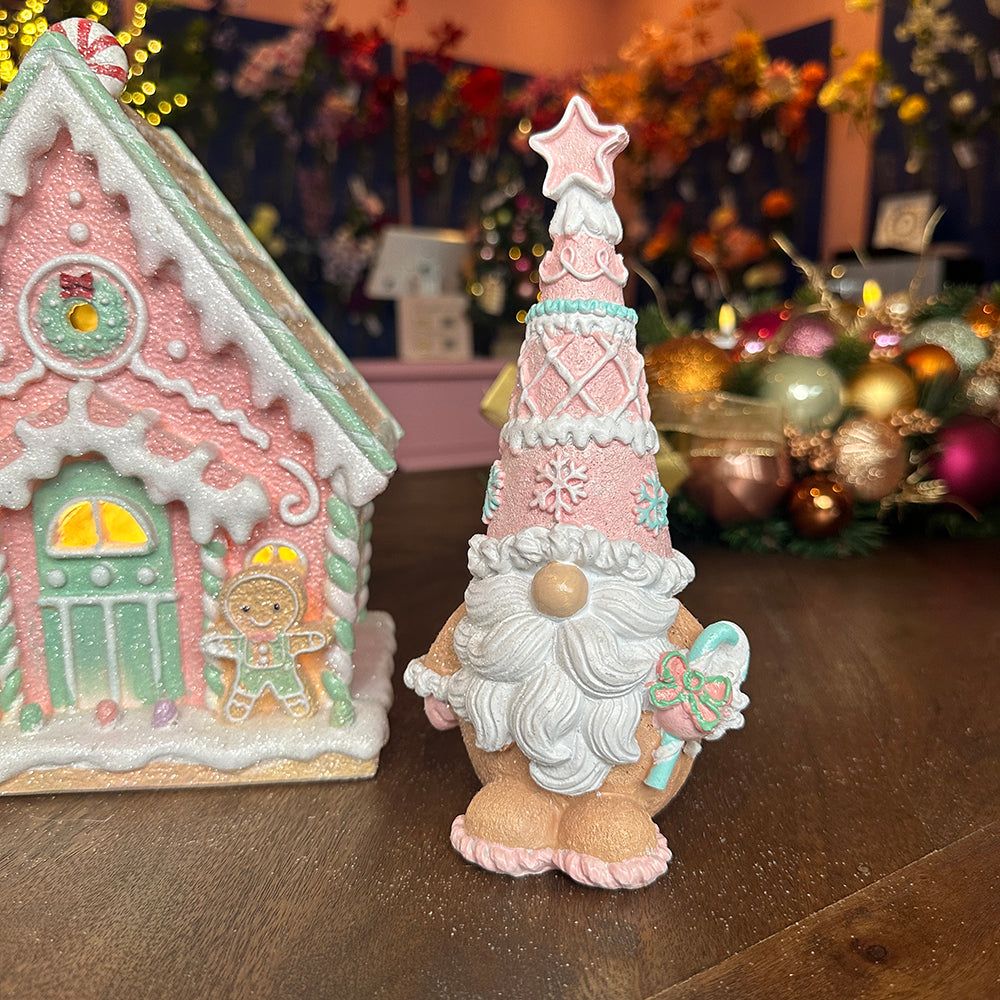 Viv! Christmas Tabletop Figure - Gingerbread Gnomes with Candy - Set of 2 -  Pastel - Pink Blue - 20cm | Viv! Christmas
