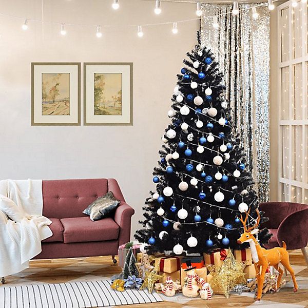 Wadan 7ft Black Artificial Christmas Tree, 1000 Tips Xmas Tree with Solid Metal Legs