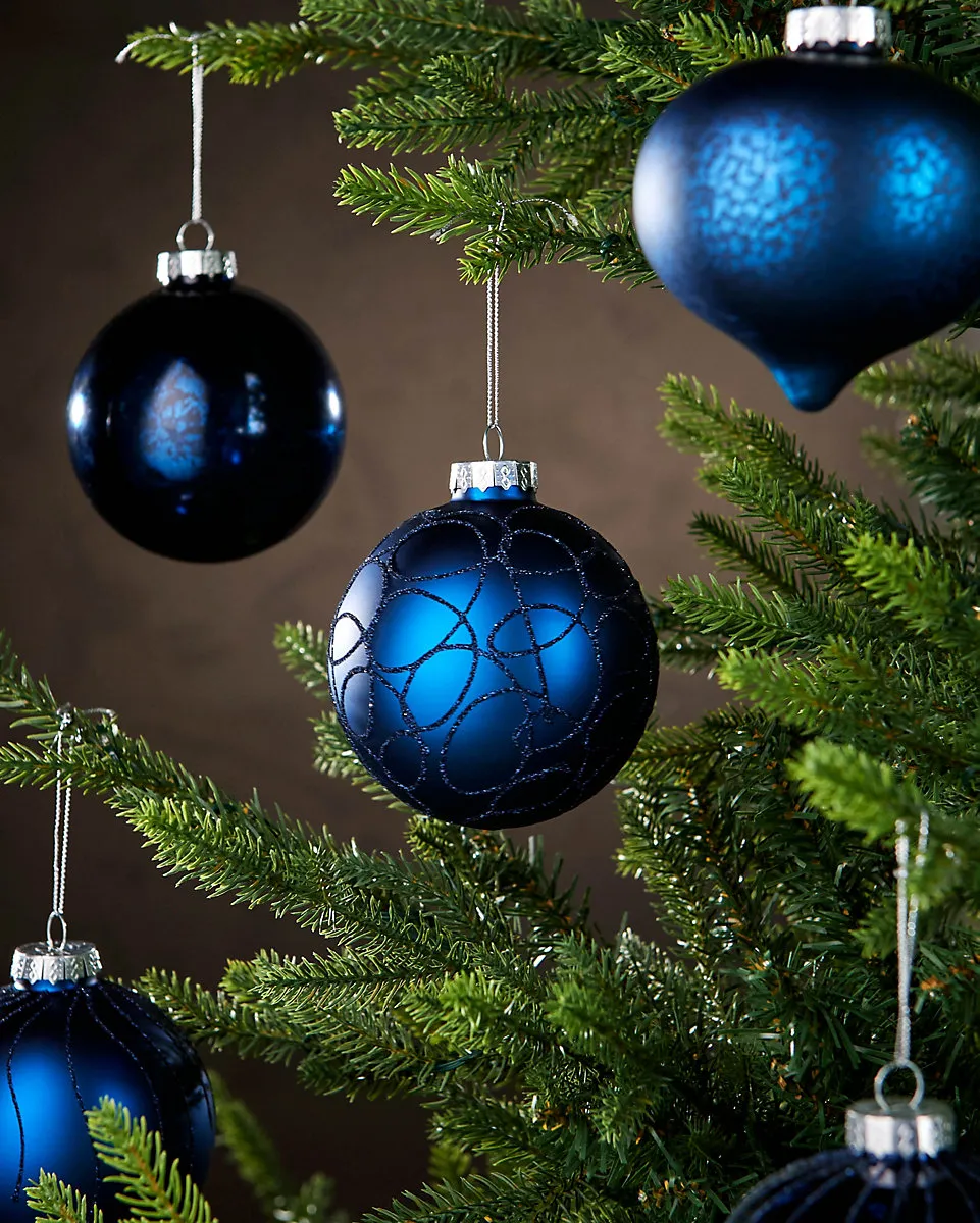 WeRChristmas Navy Blue Glass Christmas Baubles, 6 Pack, 10 cm