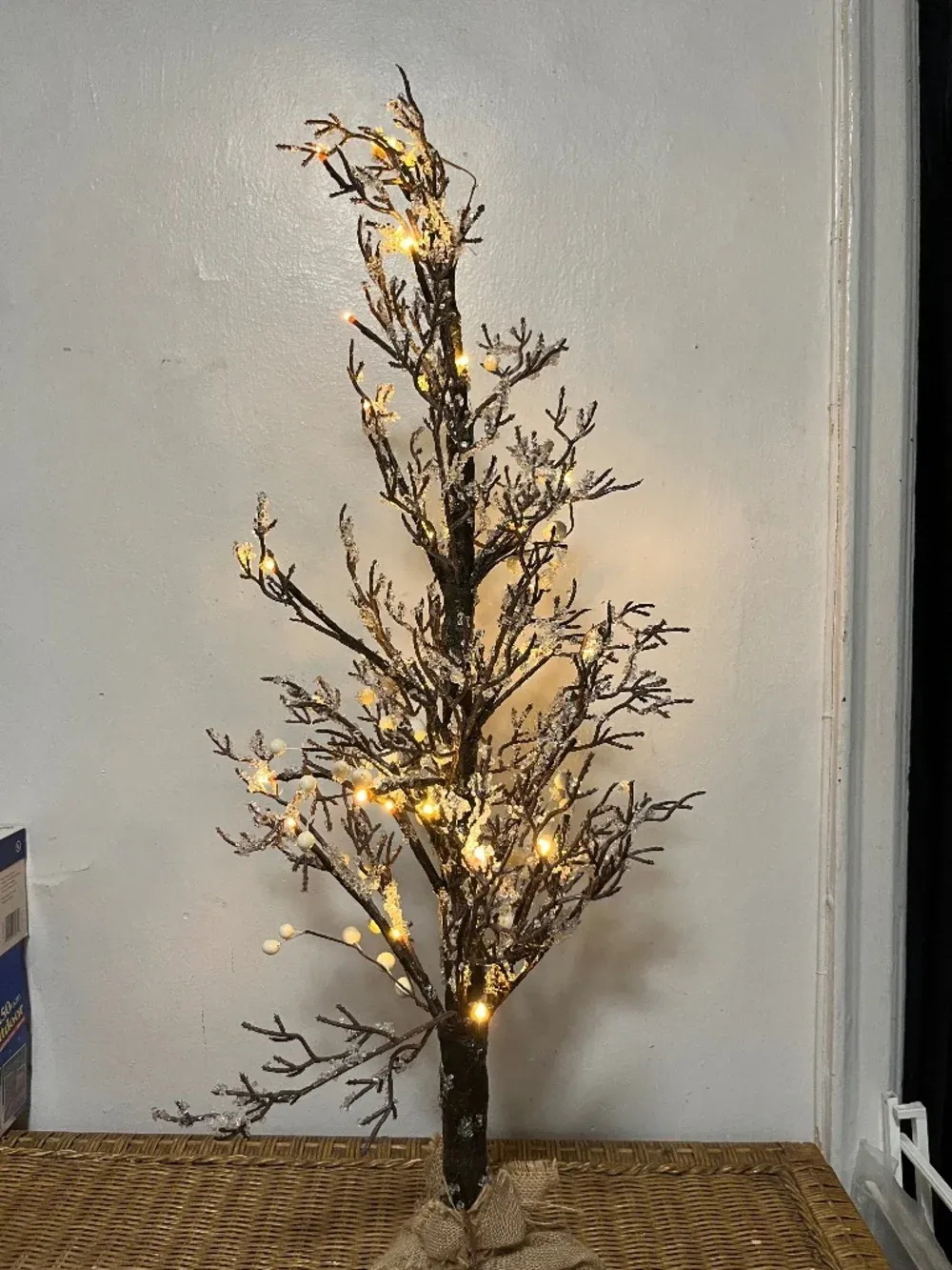 West Elm. Nearly Natural Pre-Lit Twig Artificial Tree in Burlap Planter.  NWOT ptaufiqphotography.com