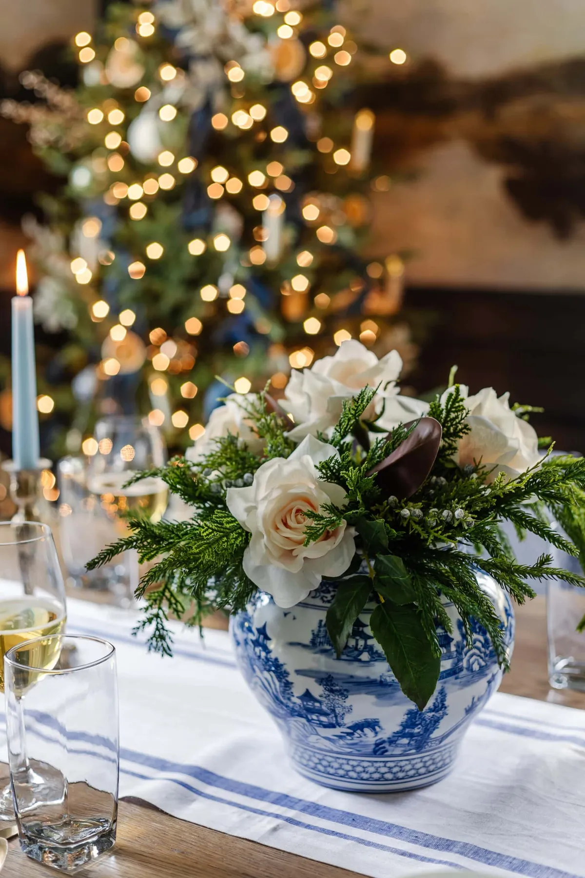 White and Blue Christmas Decor Ideas | Dining Room Tour - Bless'er House