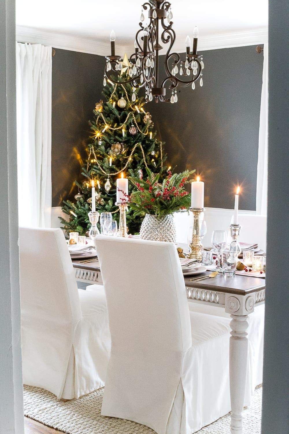 White and Blue Christmas Decor Ideas | Dining Room Tour - Bless'er House
