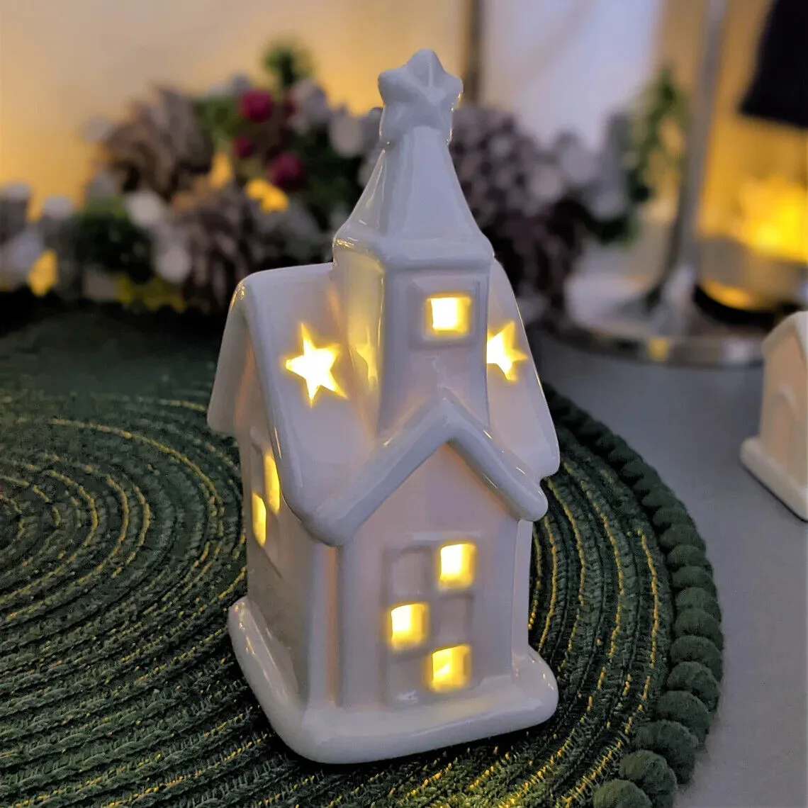 White Ceramic LED Small House Church Light Up Hut Xmas Christmas Decor –  Fyne Finds