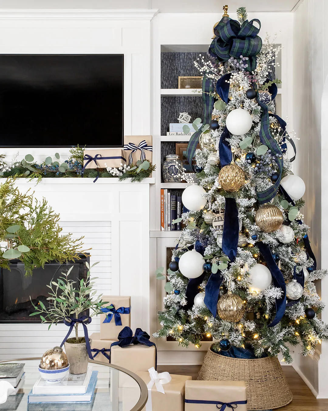 White Christmas Trees Living Room Tree Blue Lamps Blue And White Christmas Decor In Our Living Room The Creek Line House