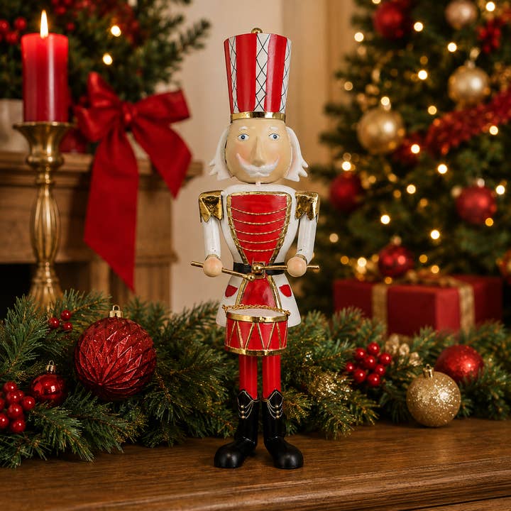Wholesale Peppermint Drumming Metal Nutcracker 18'' for your store - Faire