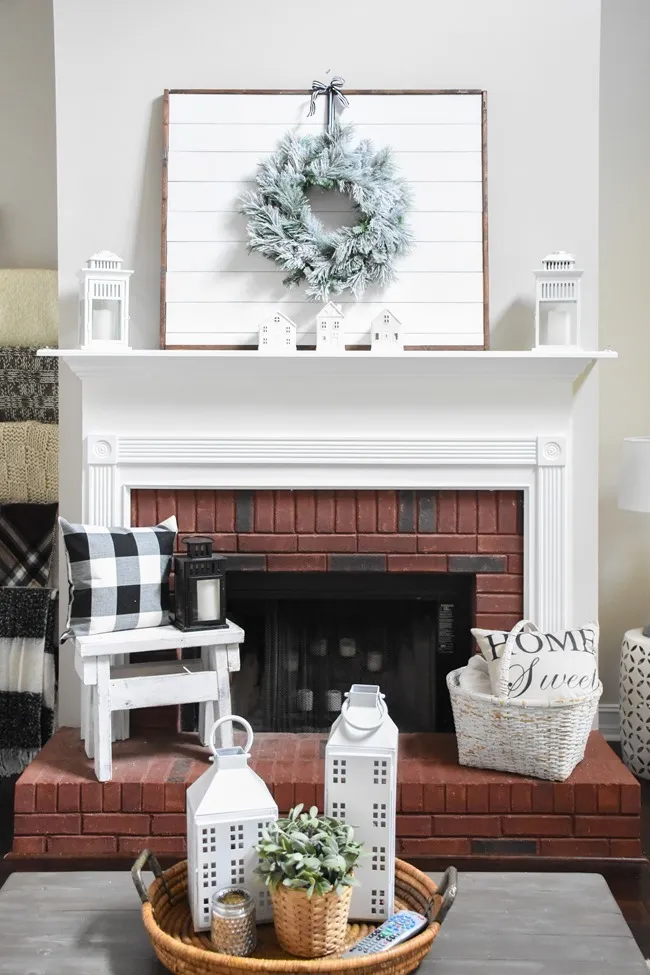 Winter White Mantel + Living Room