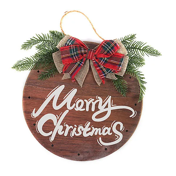 Wooden Hanging Merry Christmas Sign Door Xmas Decor with Light