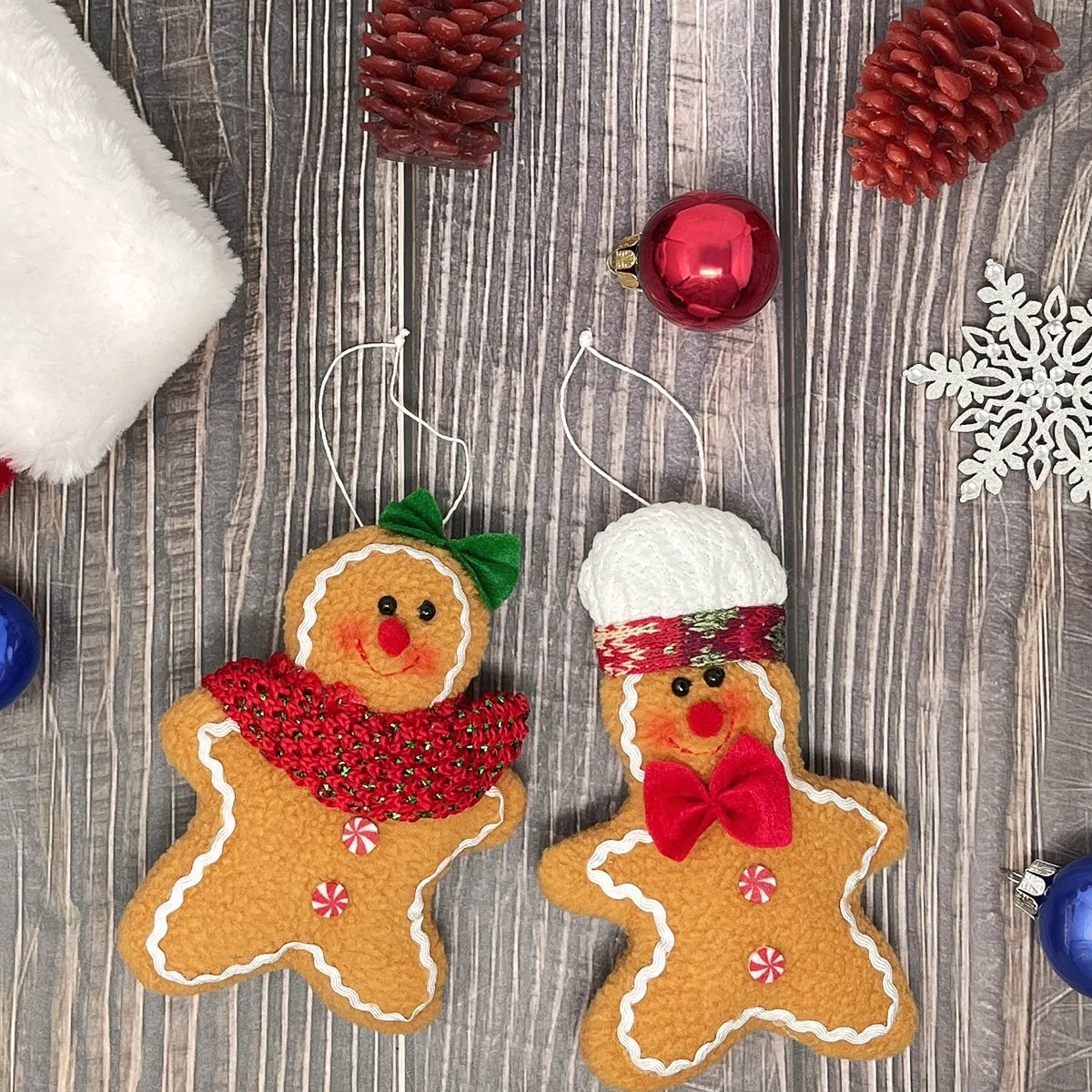 Wrapables Plush Gingerbread Man & Woman Christmas Tree Ornaments (Set of 2)