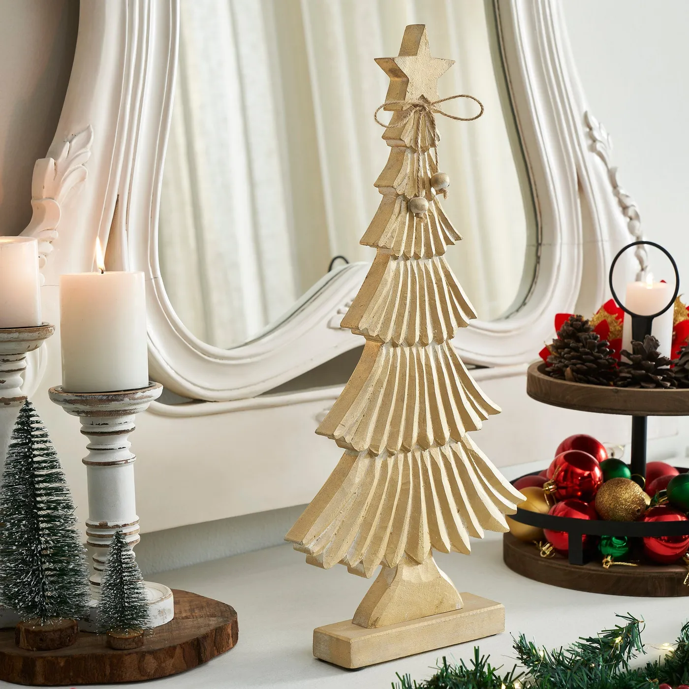 Yuletide Glow Brushed Gold Wooden Tree - 17x8