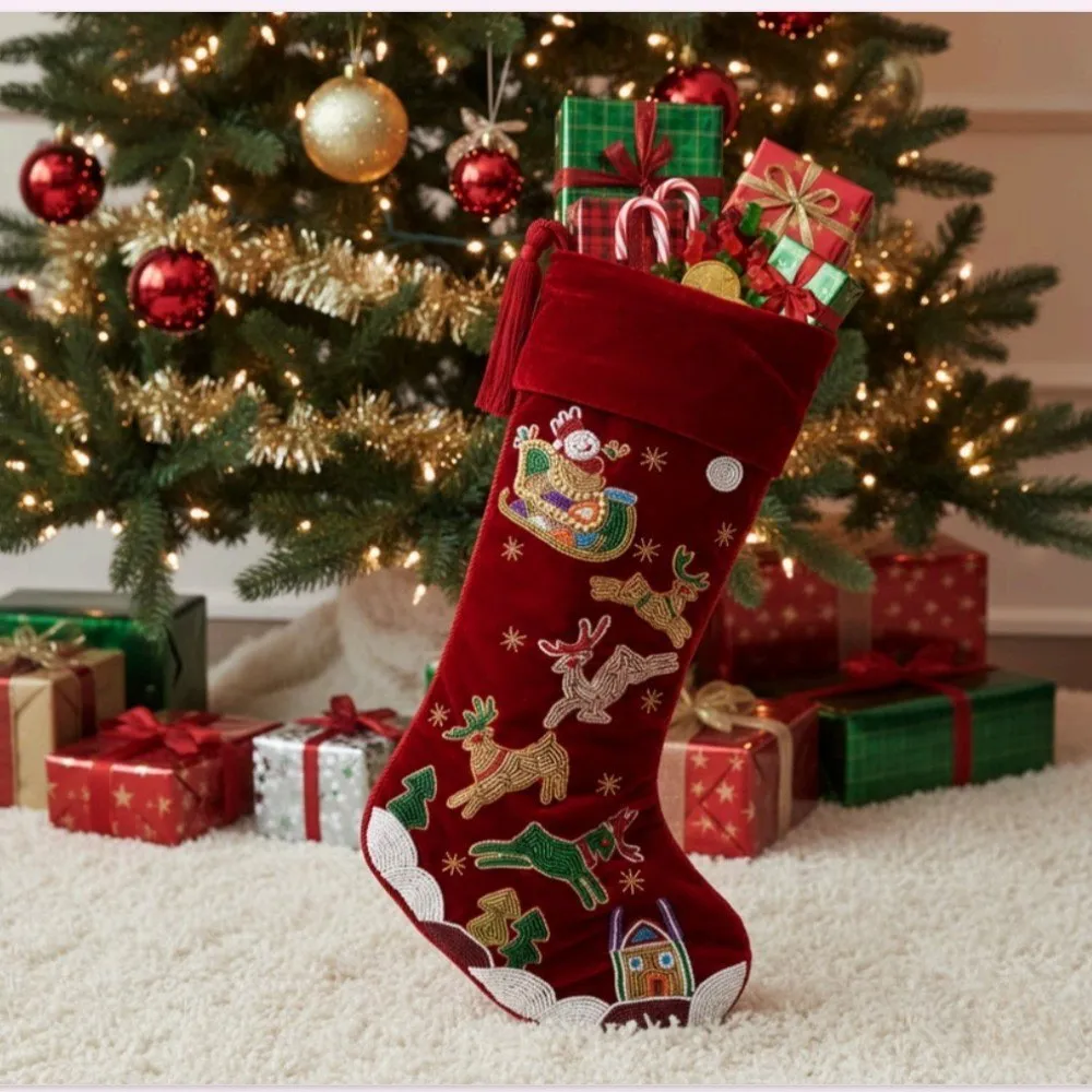 Zardozi / Embroidered Velvet Fabric Christmas Stocking For Christmas  Festival at ₹ 1600/piece | Christmas Stockings in New Delhi | ID:  2858821977288